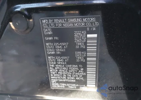 2015 Nissan Rogue Sv from USA, damaged, VIN KNMAT2MV6FP515968